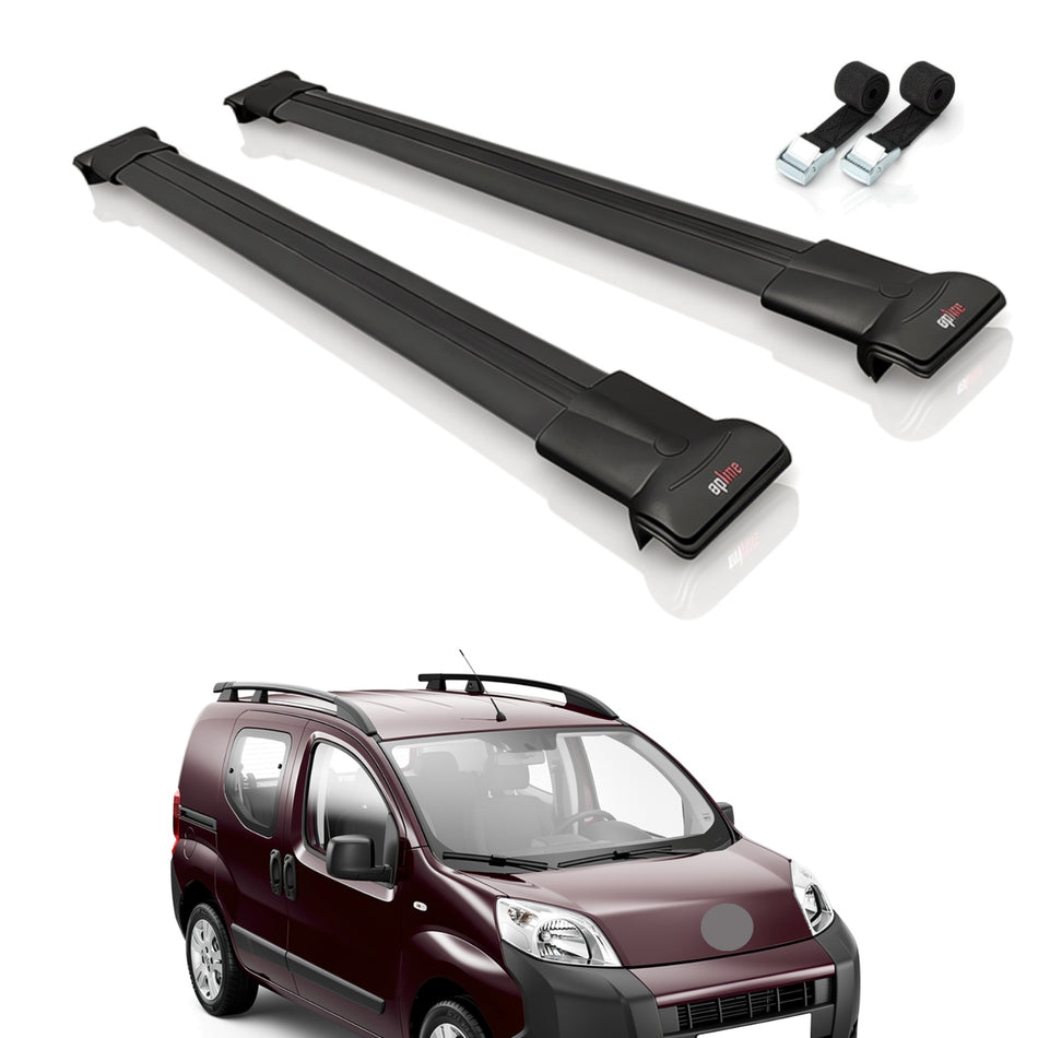 Roof Bars Compatible with Citroen Nemo 3 (225) 2008-2017, Black, 2 Bars with Straps