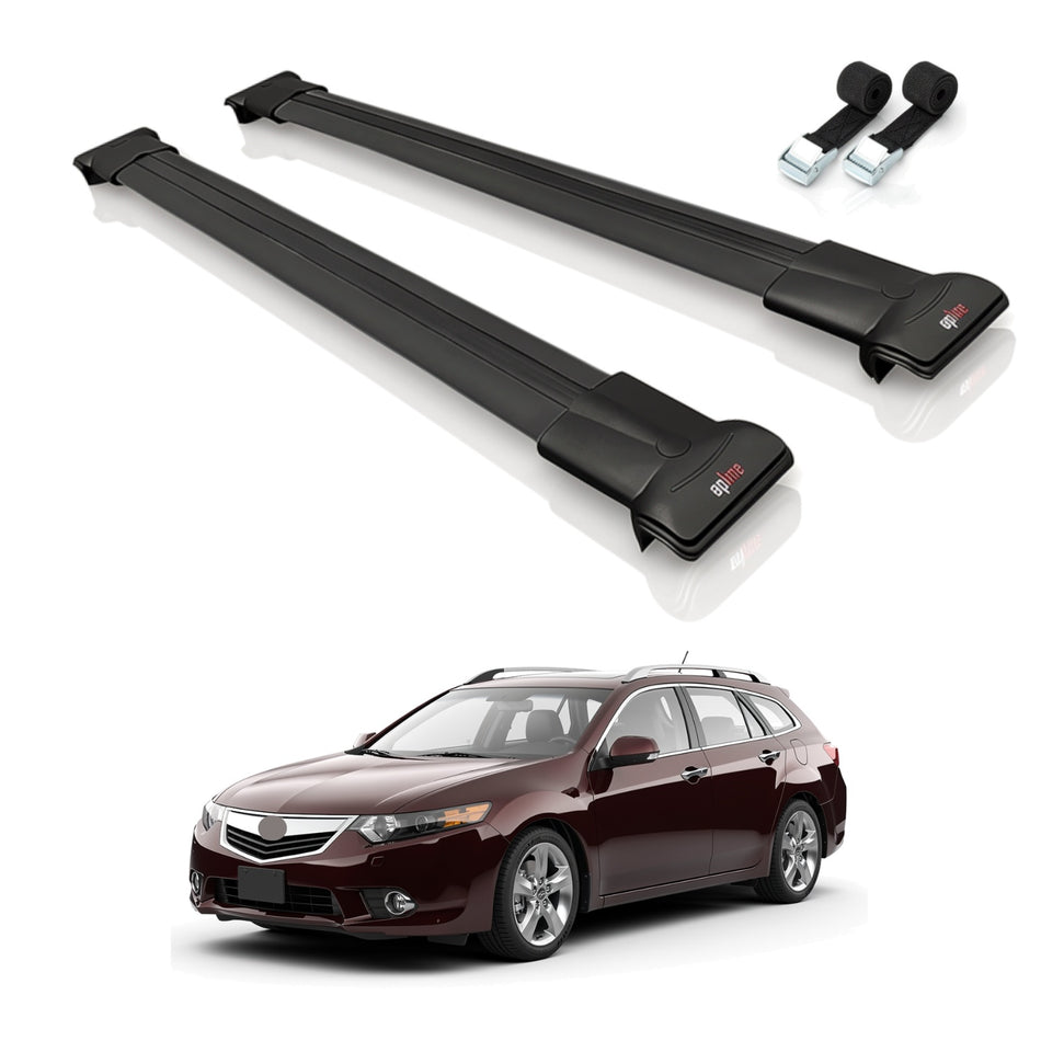 Roof Bars Compatible with Acura TSX Sport Wagon 2011-2014, Black, 2 Bars with Straps