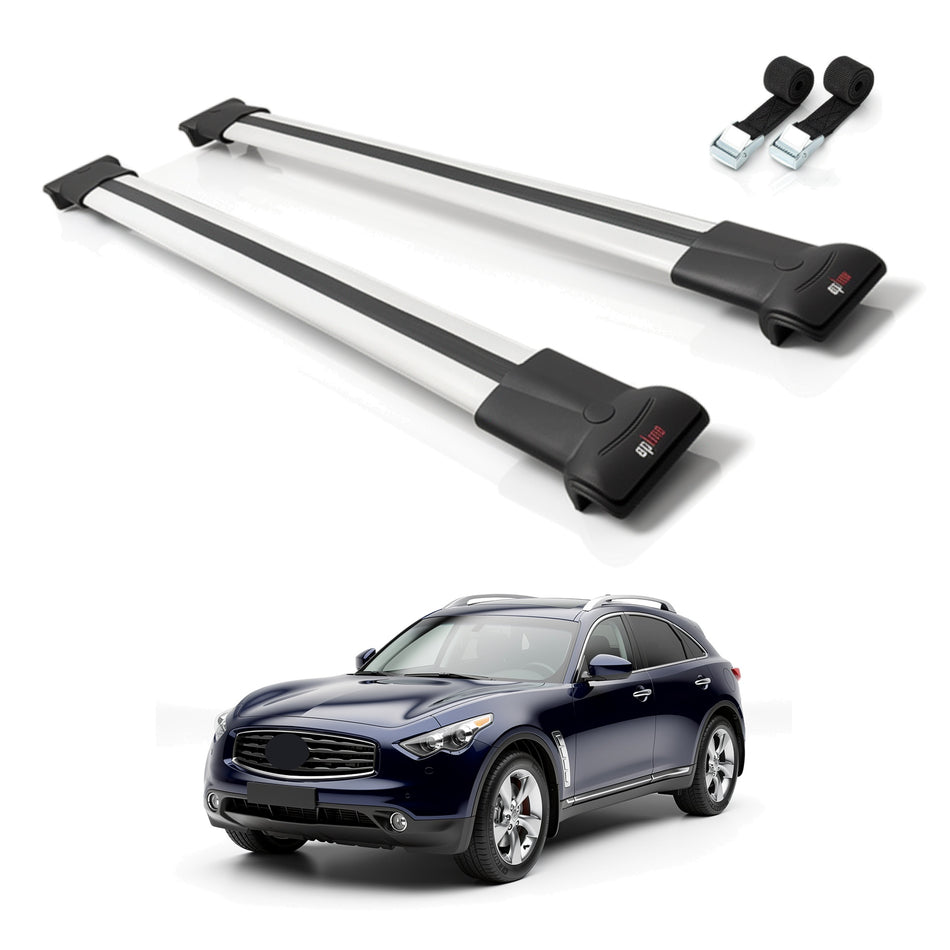 Roof Bars Compatible with Infiniti FX37 2002-2013, Grey, 2 Bars with Straps