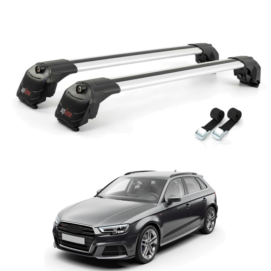 Roof Bars Compatible with Audi A3 Sportback 2015-2020, Grey, 2 Bars with Straps