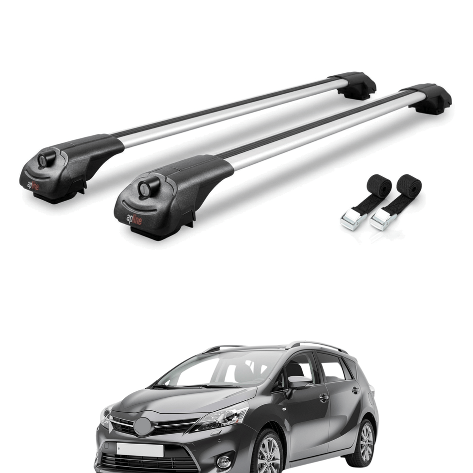 Roof Bars Compatible with Toyota Verso (AR20) 2009-2018, Grey, 2 Bars with Straps.