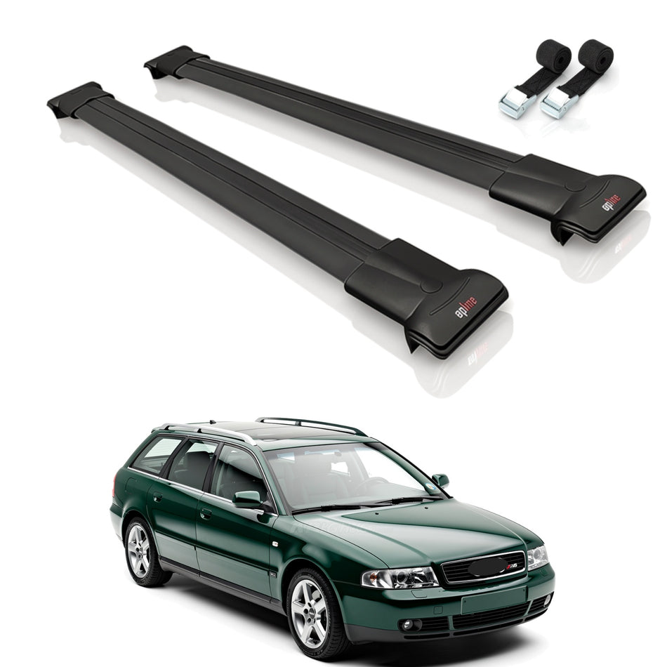 Roof Bars Compatible with A4 (B5) Avant 1996-2001, Black, 2 Bars with Straps