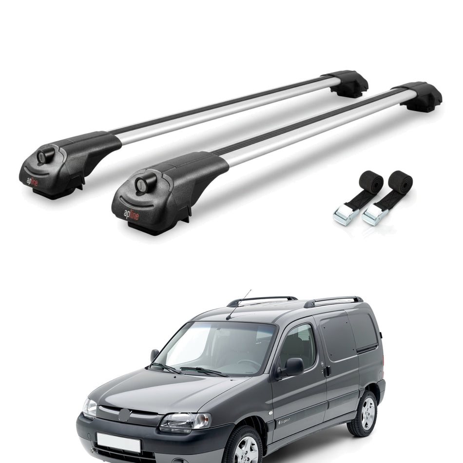 Roof Bars Compatible with Peugeot Partner 1996-2003, Grey, 2 Bars with Straps.