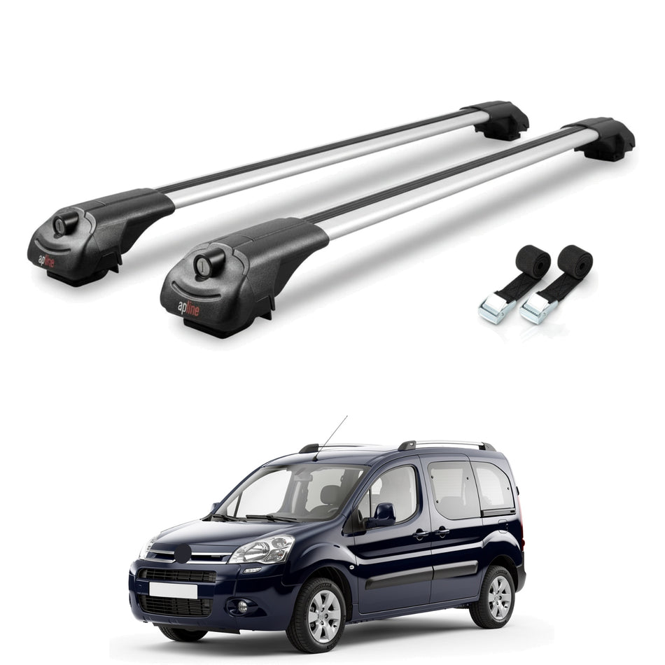 Roof Bars Compatible with Citroen Berlingo (M59) 2003-2008, Grey, 2 Bars with Straps.