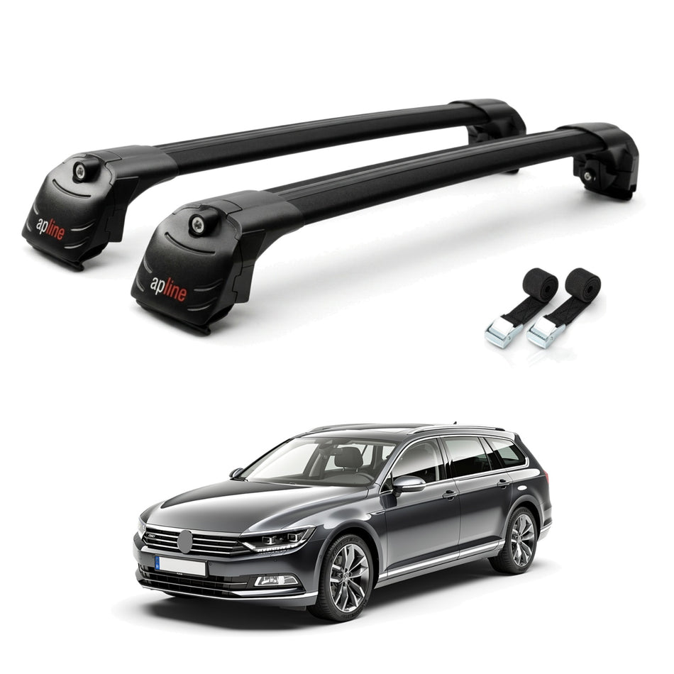 Roof Bars Compatible with Volkswagen Passat B8 (3G) Variant 2015-2023, Black, 2 Bars with Straps