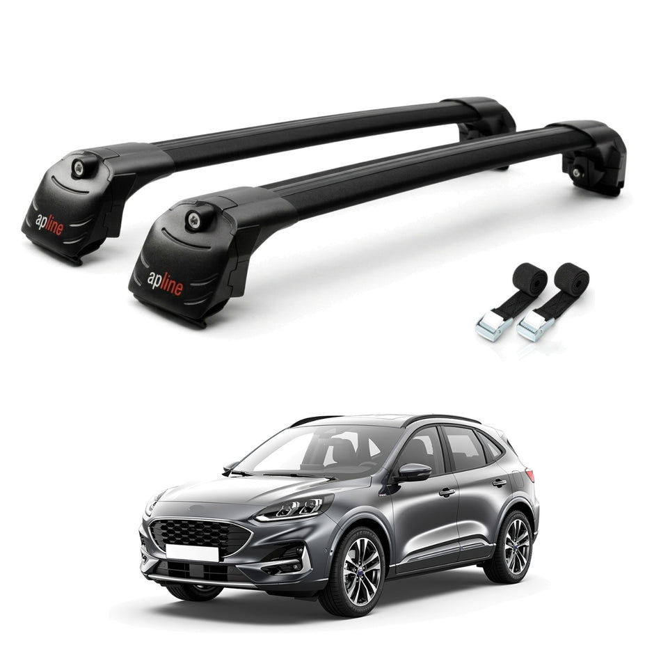 Roof Bars Compatible with Ford Kuga 3 (CX482) 2020-2025, Black, 2 Bars with Straps