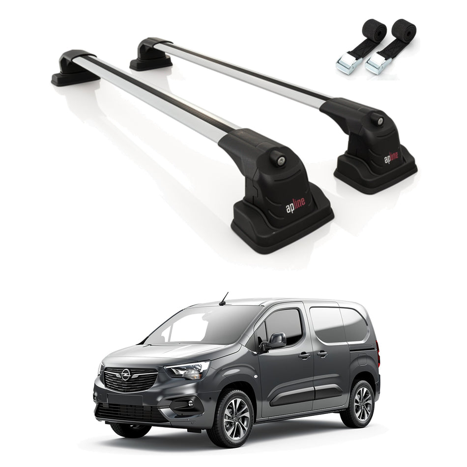 Roof Bars Compatible with Opel Combo E 2019-2023, Grey, 2 Bars with Straps