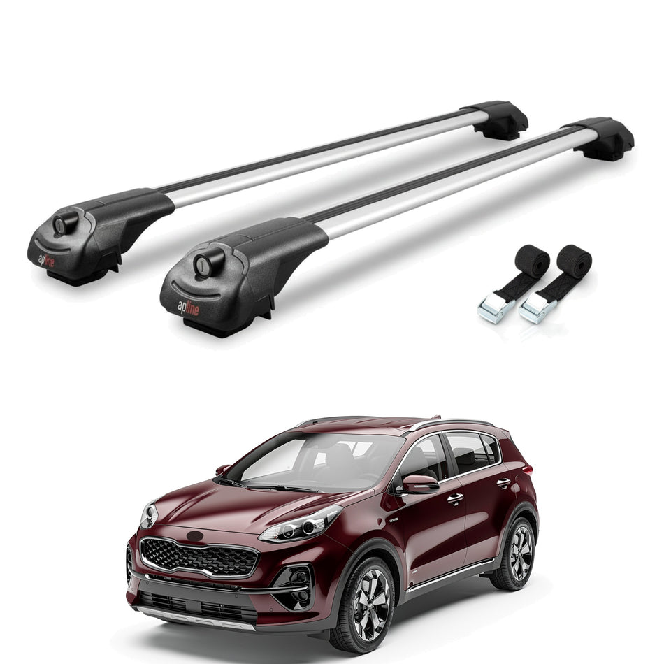 Roof Bars Compatible with Kia Sportage 2023-2025, Grey, 2 Bars with Straps.