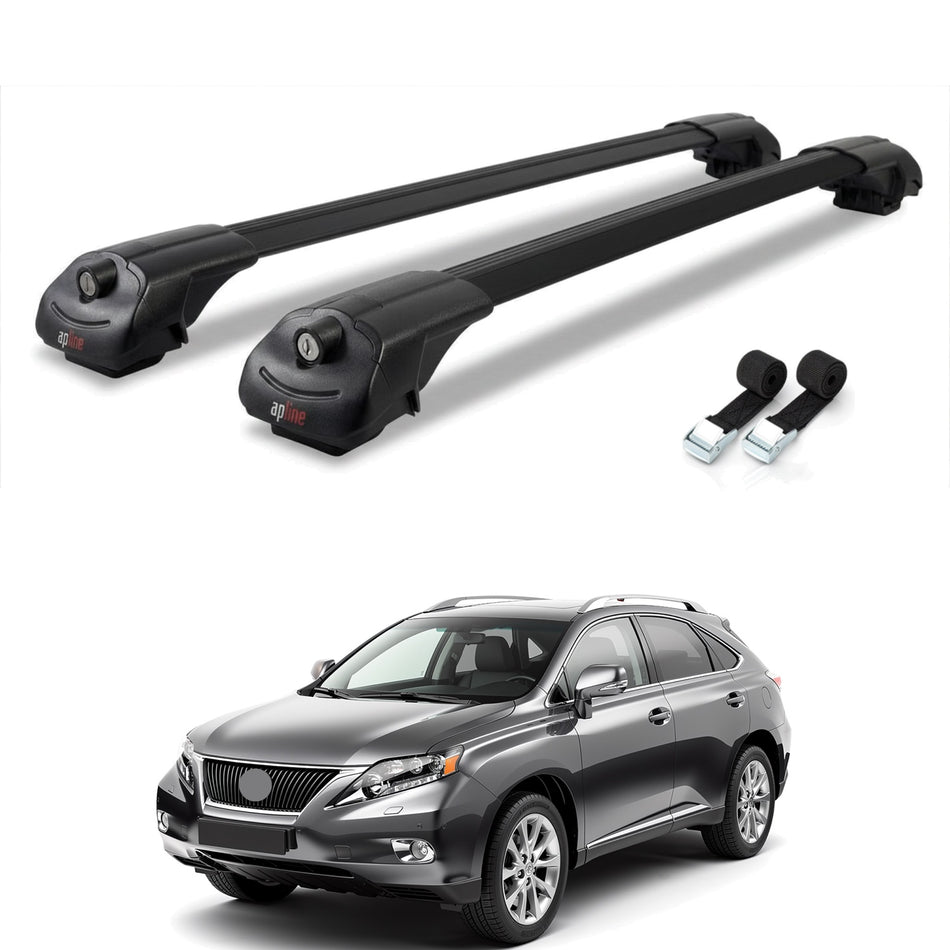 Roof Bars Compatible with Lexus RX 3 (AL10) 2010-2015, Black, 2 Bars with Straps