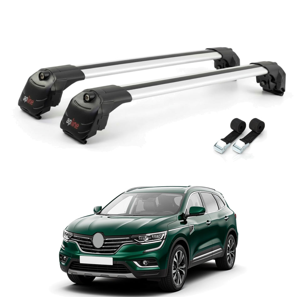 Roof Bars Compatible with Renault Koleos 2 (HC) 2017-2024, Grey, 2 Bars with Straps