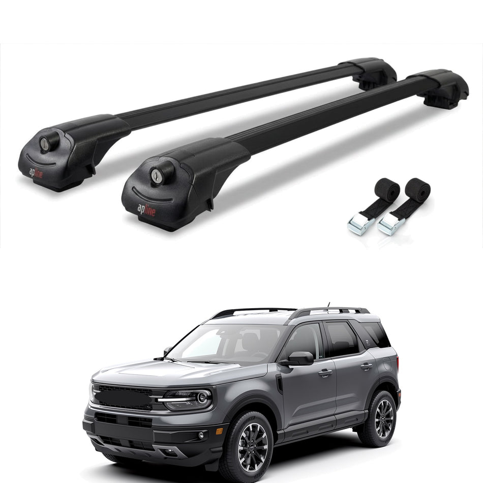 Roof Bars Compatible with Ford Bronco Sport (CX430) 2021-2025, Black, 2 Bars with Straps
