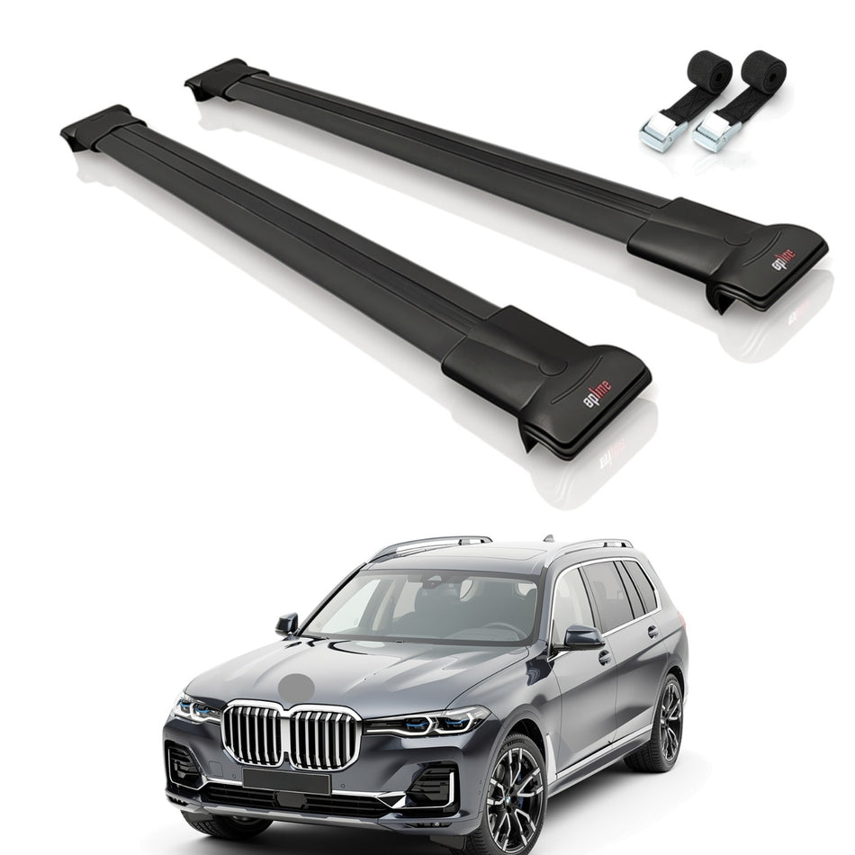 Roof Bars Compatible with BMW X7 (G07) 2020-2025, Black, 2 Bars with Straps