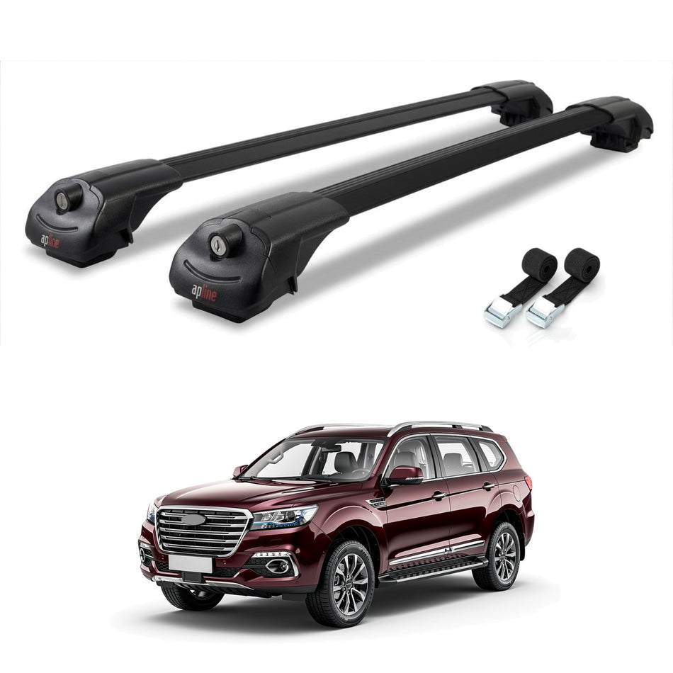 Roof Bars Compatible with Great Wall Haval H9 2015-2024, Black, 2 Bars with Straps