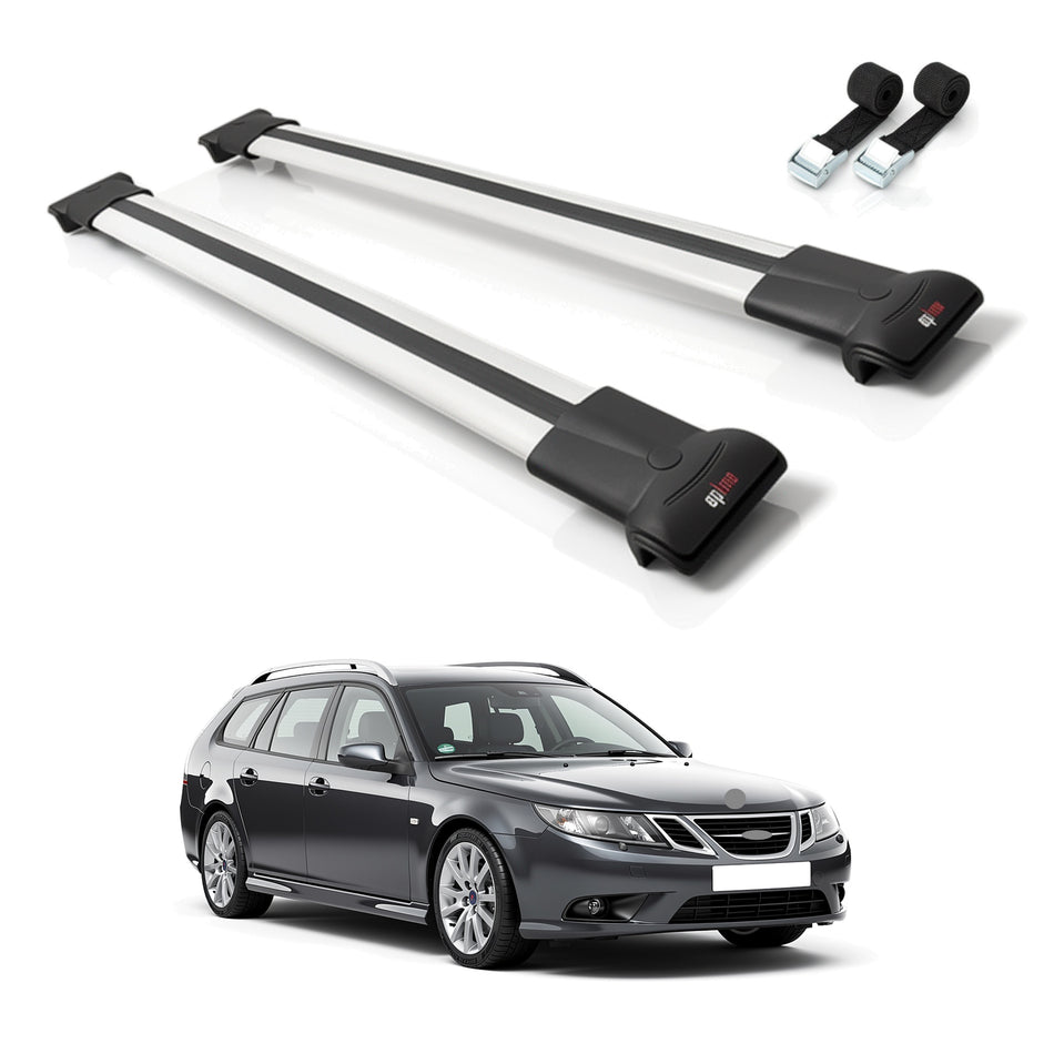 Roof Bars Compatible with Saab 9-3 II SW 2006-2012, Grey, 2 Bars with Straps
