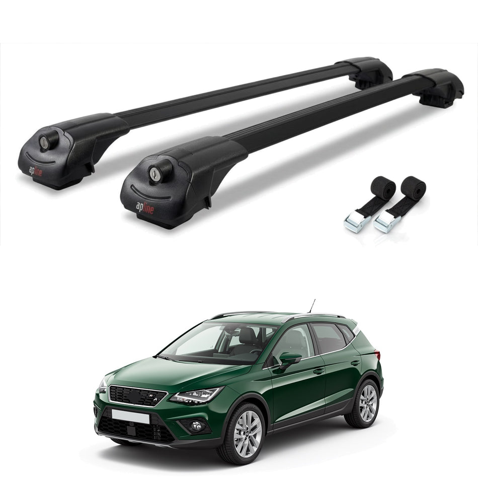 Roof Bars Compatible with Seat Arona (KJ7) 2017-2025, Black, 2 Bars with Straps