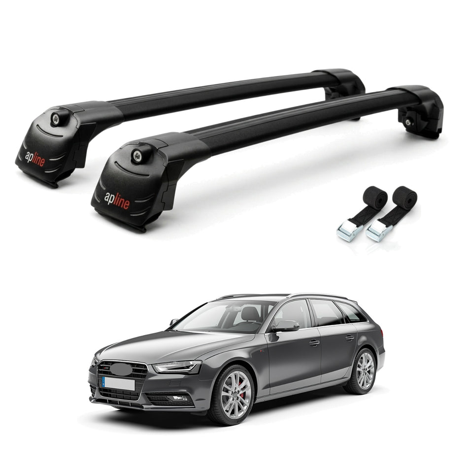 Roof Bars Compatible with Audi A4 (B8) Avant 2008-2015, Black, 2 Bars with Straps
