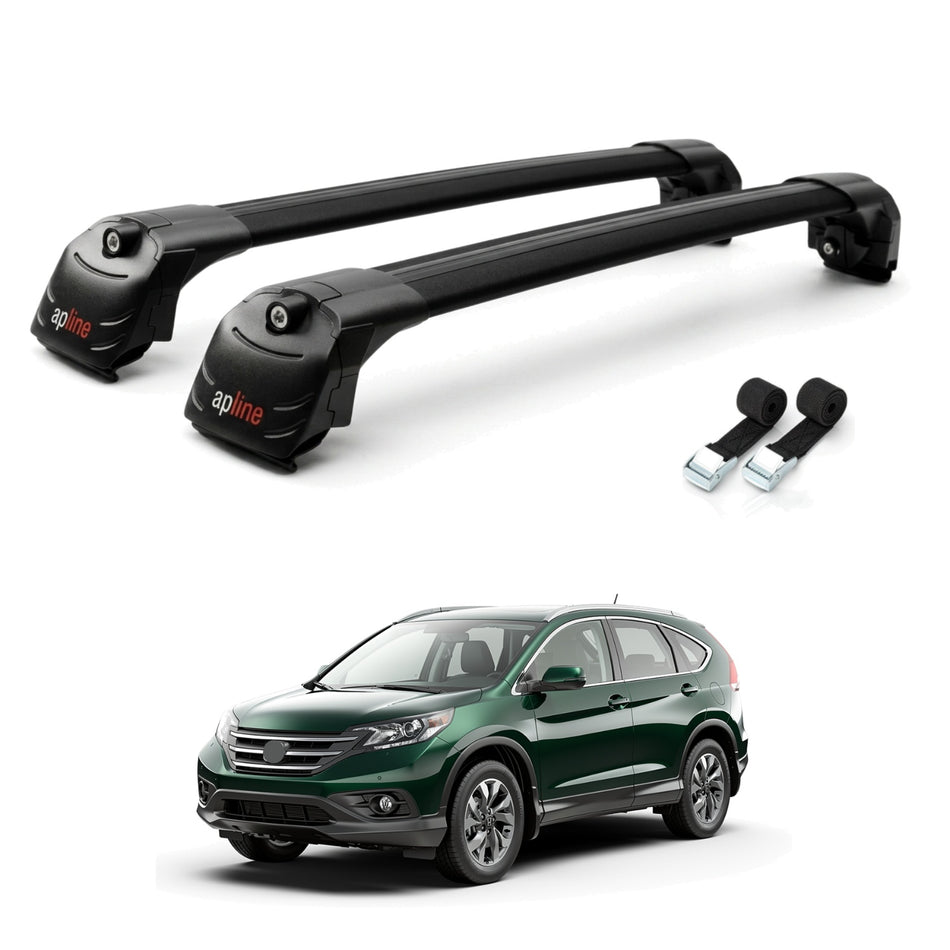 Roof Bars Compatible with Honda CR-V 4 2012-2016, Black, 2 Bars with Straps