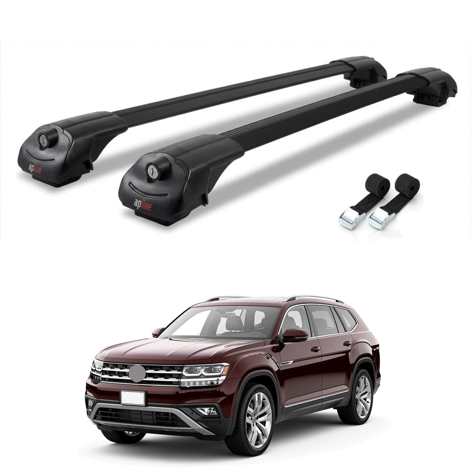 Roof Bars Compatible with Volkswagen Atlas (CA1) 2018-2023, Black, 2 Bars with Straps