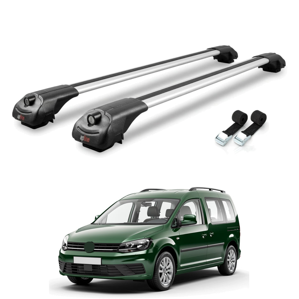 Roof Bars Compatible with Volkswagen Caddy 3 (2K) 2011-2015, Grey, 2 Bars with Straps.