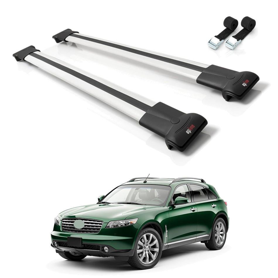 Roof Bars Compatible with Infiniti FX (S50) 2003-2008, Grey, 2 Bars with Straps