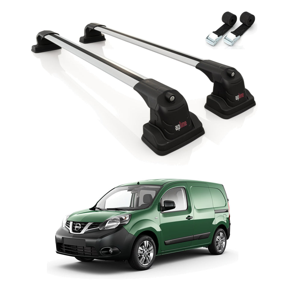 Roof Bars Compatible with Nissan NV250 2007-2021, Grey, 2 Bars with Straps