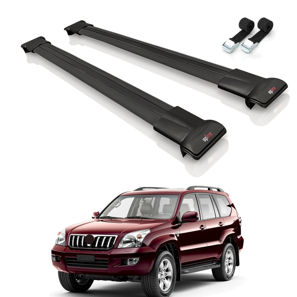 Roof Bars Compatible with Toyota Land Cruiser Prado (J120) 2002-2006, Black, 2 Bars with Straps
