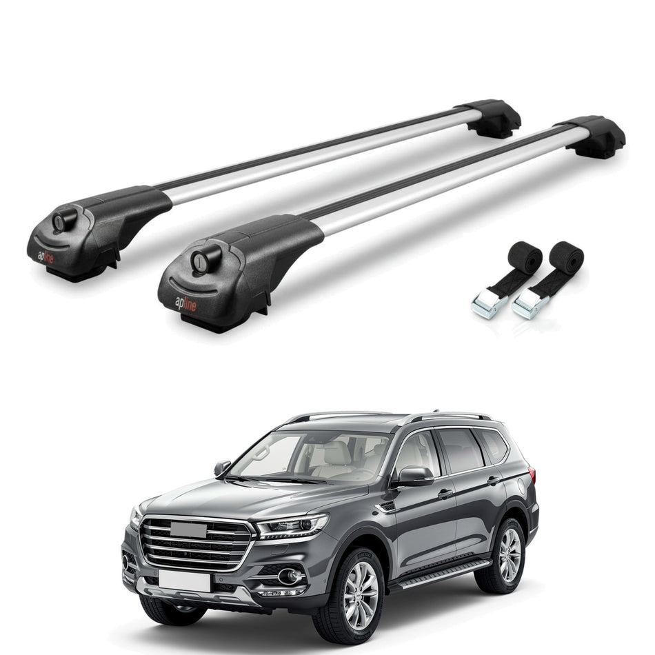 Roof Bars Compatible with Great Wall Haval H9 2015-2024, Grey, 2 Bars with Straps.