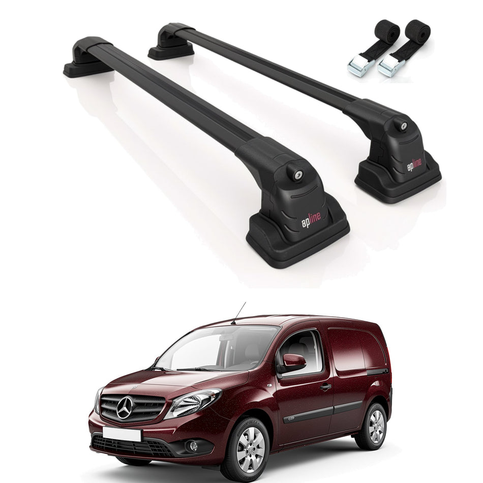 Roof Bars Compatible with Mercedes Benz Citan 2012-2021, Black, 2 Bars with Straps