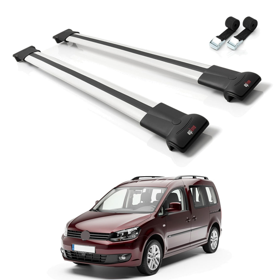 Roof Bars Compatible with Volkswagen Caddy 3 (2K) 2003-2010, Grey, 2 Bars with Straps