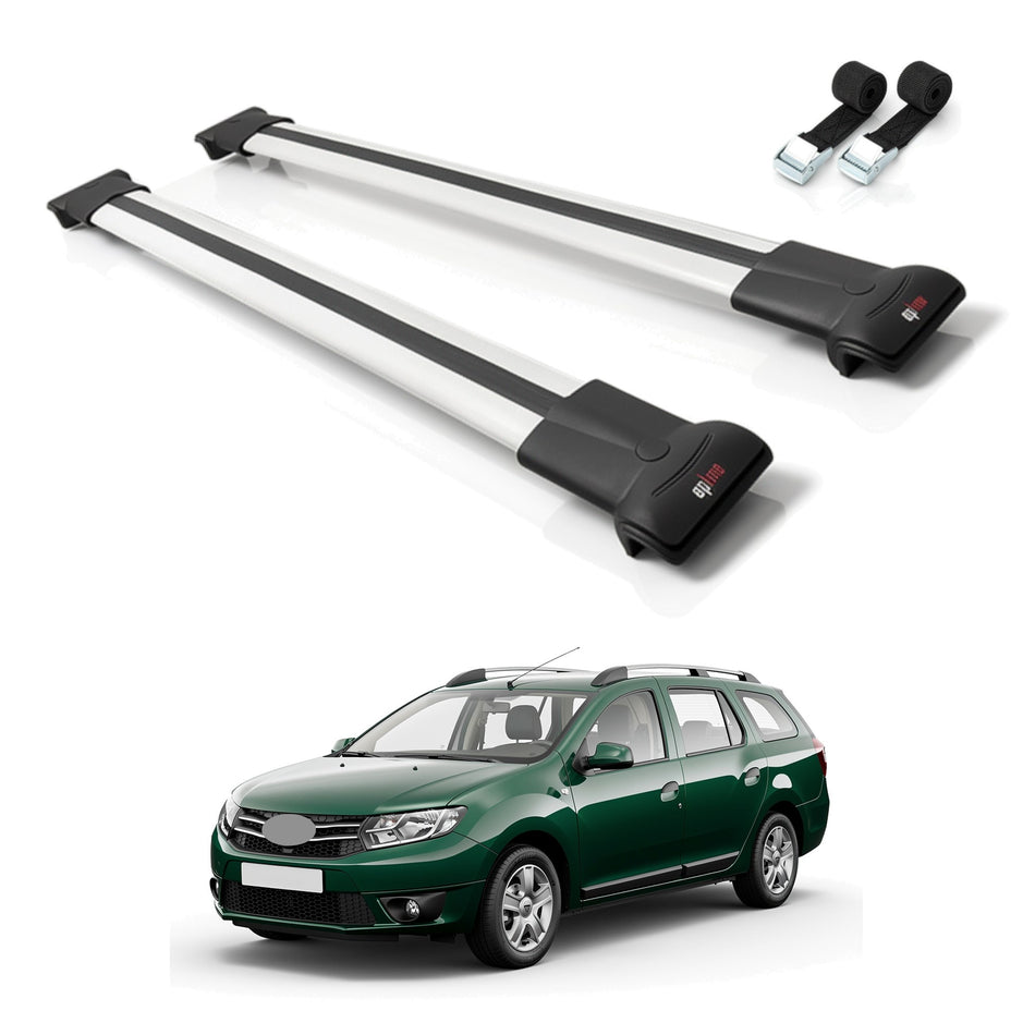 Roof Bars Compatible with Dacia Logan 2 MCV (K52) 2013-2020, Grey, 2 Bars with Straps