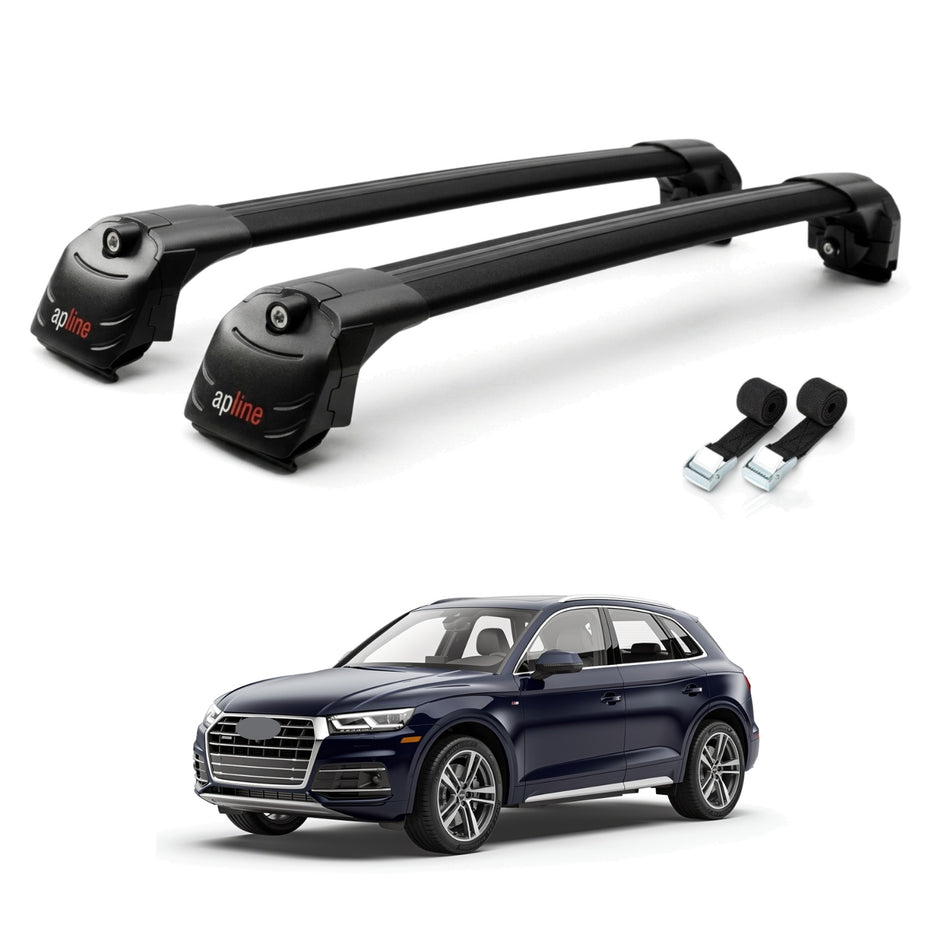 Roof Bars Compatible with Audi Q5 (FY) 2017-2024, Black, 2 Bars with Straps