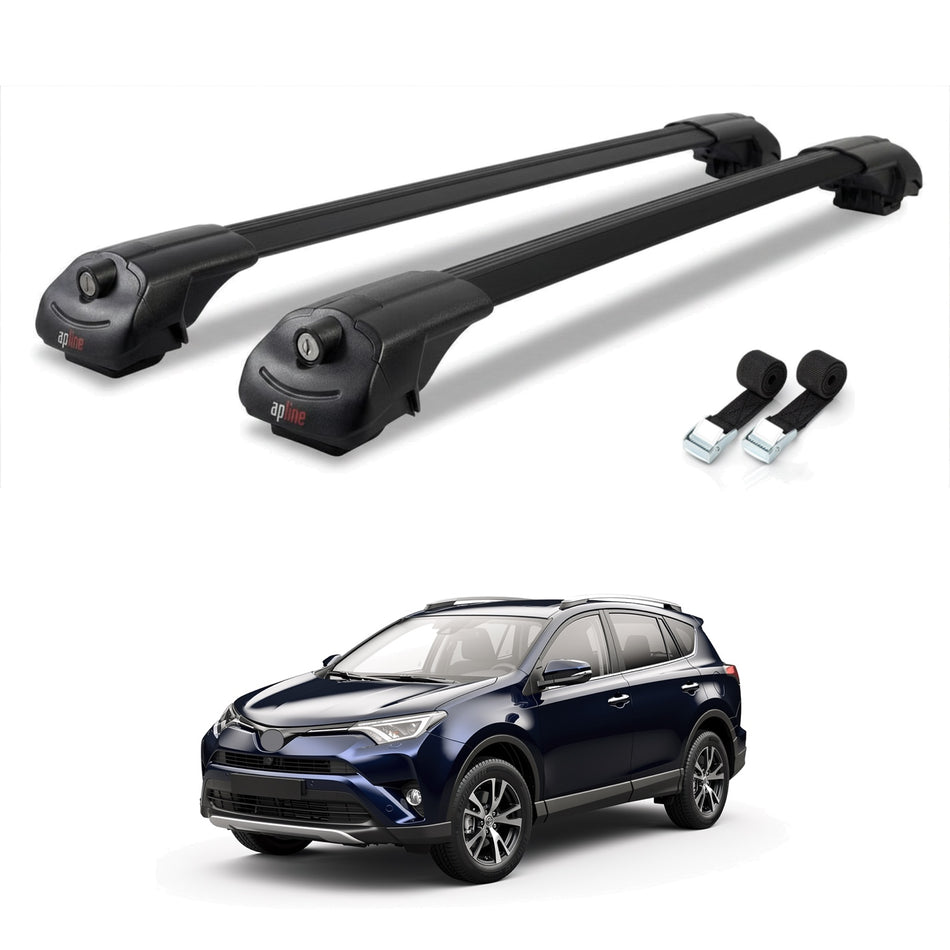Roof Bars Compatible with Toyota RAV4 IV (XA40) Post-Facelift 2016-2018, Black, 2 Bars with Straps