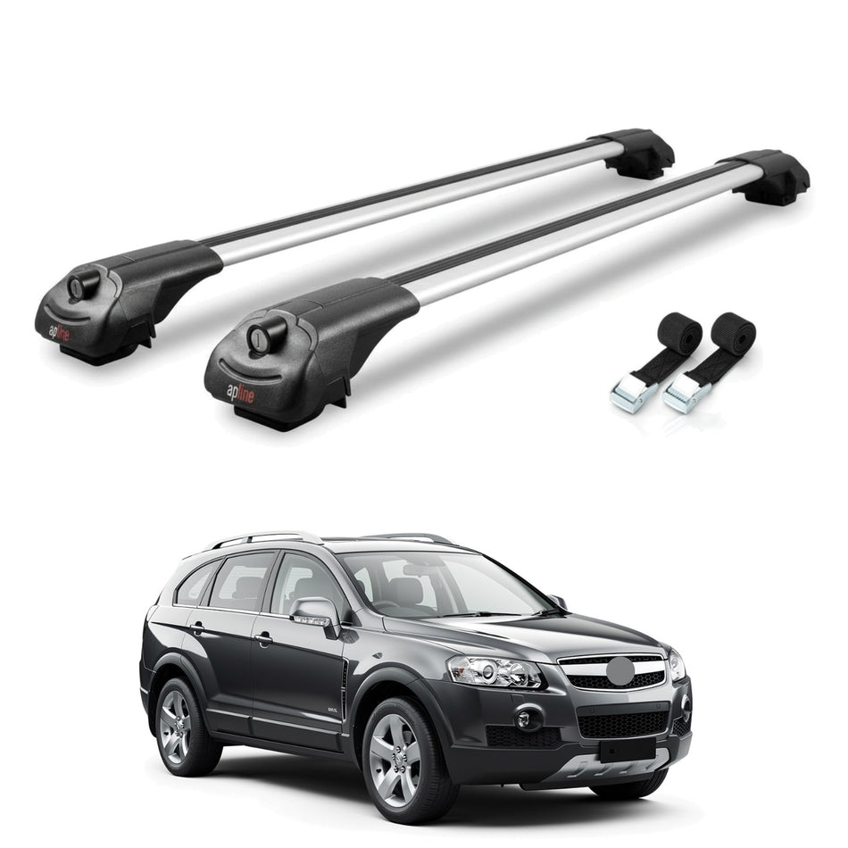 Roof Bars Compatible with Holden Captiva 2006-2018, Grey, 2 Bars with Straps.