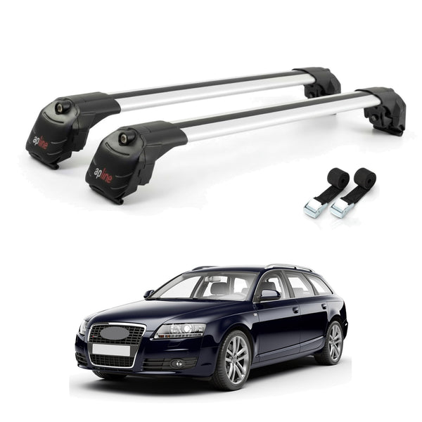 Roof Bars Compatible with Audi A6 (C6) Avant 2005-2011, Grey, 2 Bars with Straps