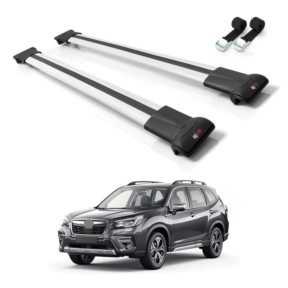 Roof Bars Compatible with Subaru Forester 5 (SK) 2019-2024, Grey, 2 Bars with Straps