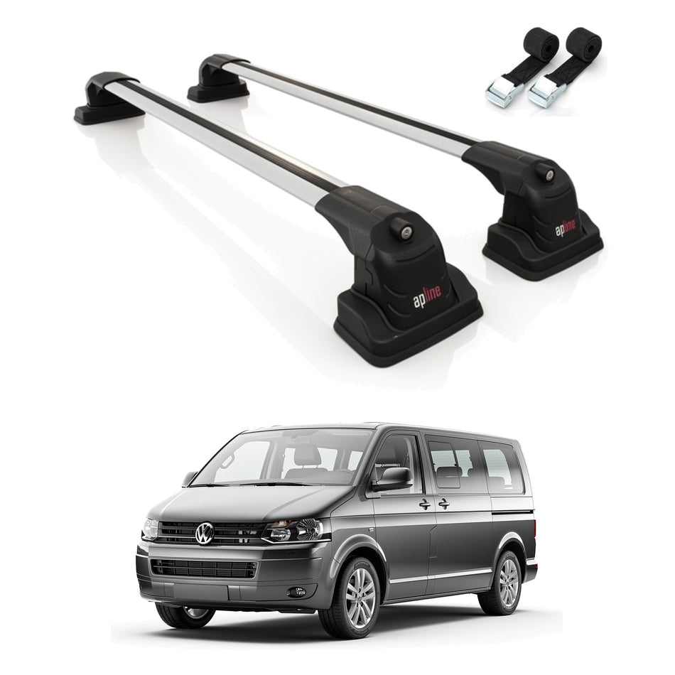 Roof Bars Compatible with Volkswagen Shuttle (T5) 2003-2015, Grey, 2 Bars with Straps