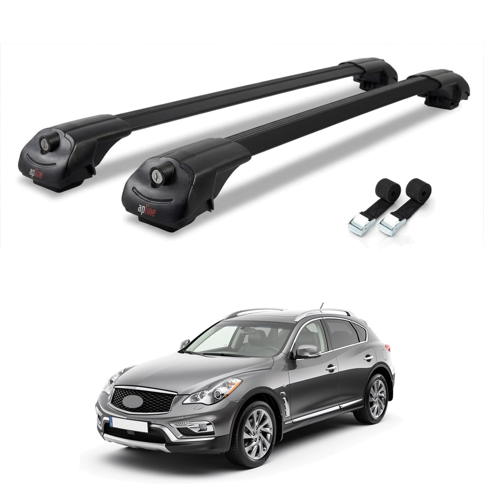 Roof Bars Compatible with Infiniti QX50 (J50) 2014-2017, Black, 2 Bars with Straps