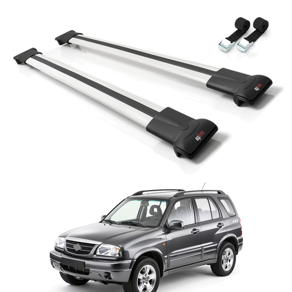 Roof Bars Compatible with Suzuki Grand Vitara (FT) 1998-2005, Grey, 2 Bars with Straps