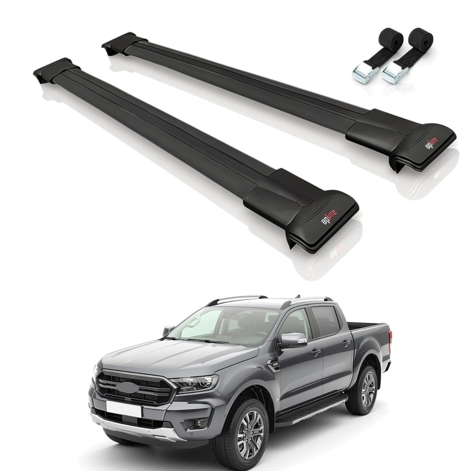 Roof Bars Compatible with Ford Ranger (P703) 2022-2024, Black, 2 Bars with Straps