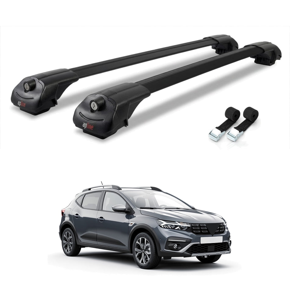 Roof Bars Compatible with Dacia Sandero Stepway 3 2021-2025, Black, 2 Bars with Straps