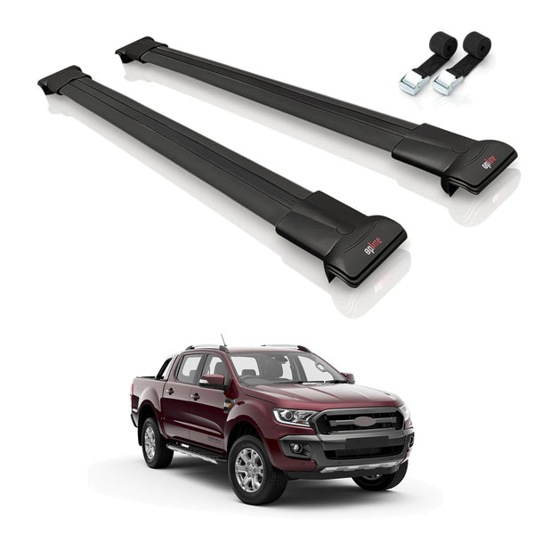 Roof Bars Compatible with Ford Ranger (P375) 2011-2022, Black, 2 Bars with Straps