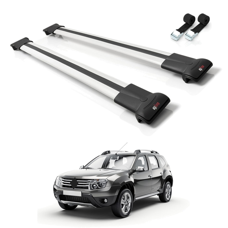 Roof Bars Compatible with Renault Duster (HS) Pre-Facelift 2010-2013, Grey, 2 Bars with Straps