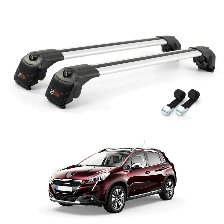 Roof Bars Compatible with Peugeot 4008 2012-2017, Grey, 2 Bars with Straps