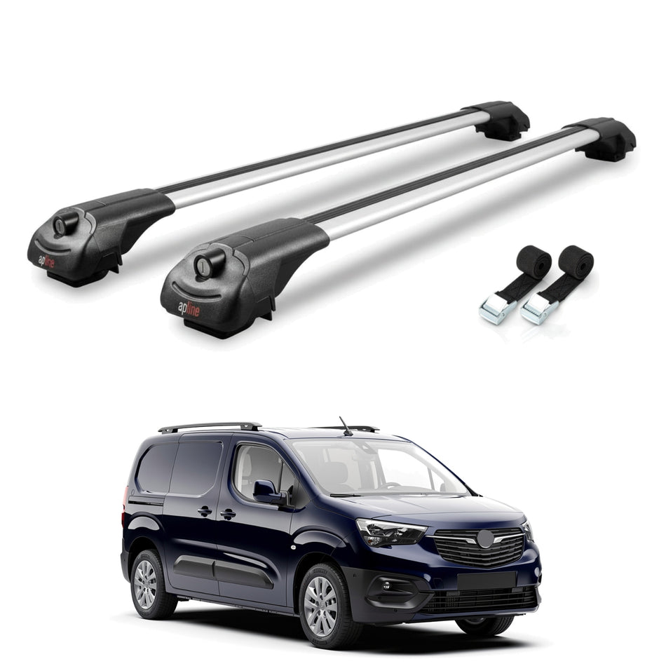 Roof Bars Compatible with Opel Combo E Cargo 2019-2022, Grey, 2 Bars with Straps.