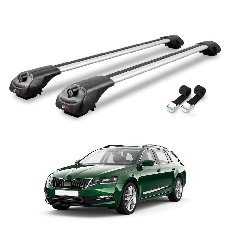 Roof Bars Compatible with Skoda Octavia 3 (5E) SW Post-Facelift 2017-2020, Grey, 2 Bars with Straps.