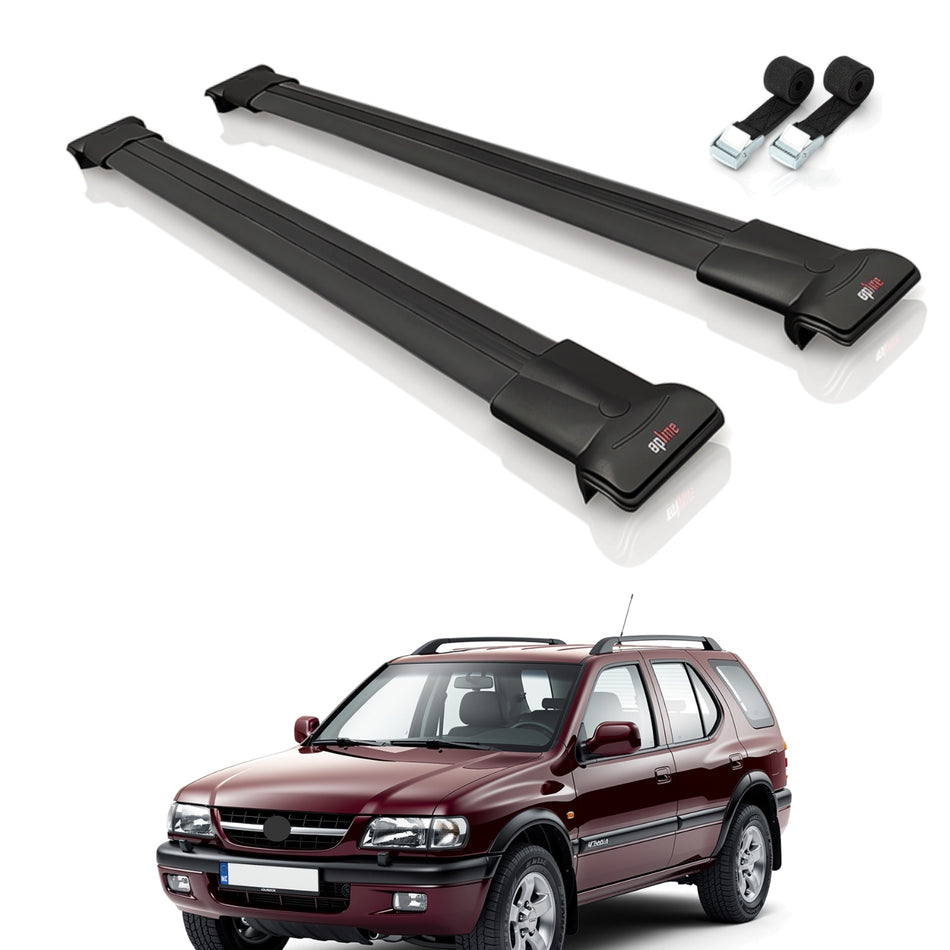 Roof Bars Compatible with Opel Frontera 2 1999-2004, Black, 2 Bars with Straps