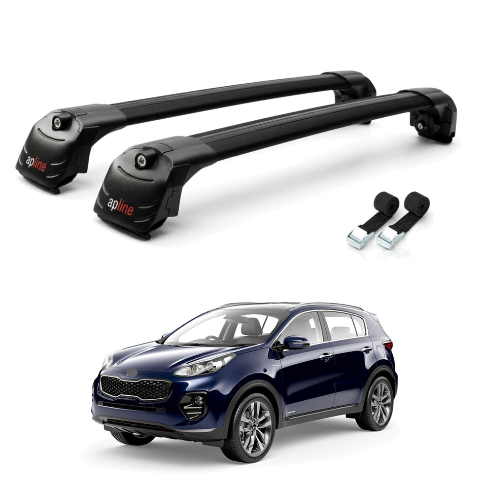 Roof Bars Compatible with Kia Sportage 3 (SL) 2010-2015, Black, 2 Bars with Straps