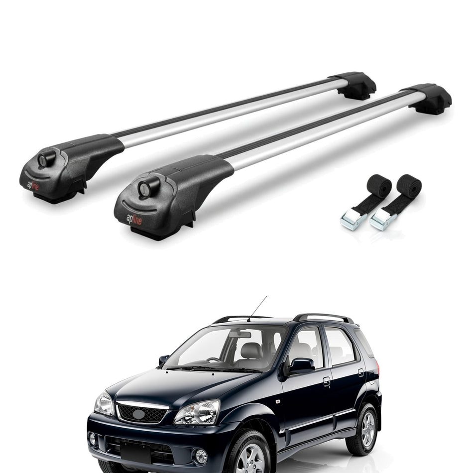 Roof Bars Compatible with Daihatsu Terios (J100) 1997-2005, Grey, 2 Bars with Straps.