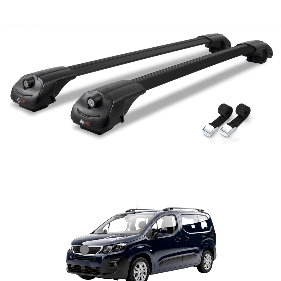 Roof Bars Compatible with Skoda Octavia 3 (5E) SW Post-Facelift 2017-2020, Black, 2 Bars with Straps