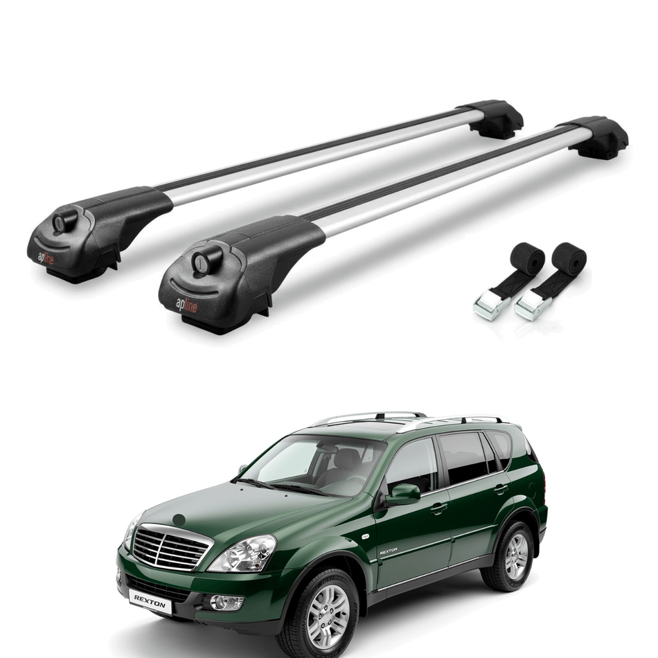 Roof Bars Compatible with Ssangyong Rexton (Y250) 2006-2012, Grey, 2 Bars with Straps.